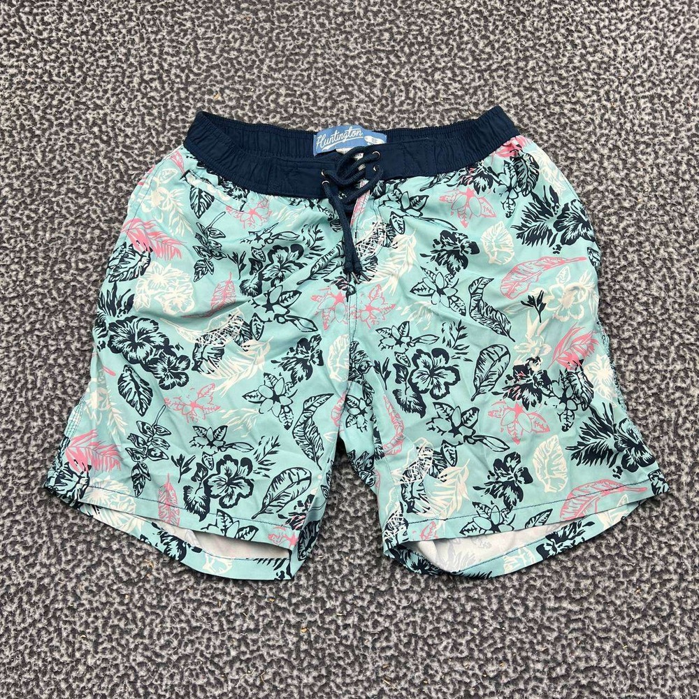 Huntington Beach Club Swim Shorts Men Large Floral Blue Pink Mesh Lined Trunks